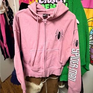 Marvel Pink Zip-Up Hoodie with Spider Motif